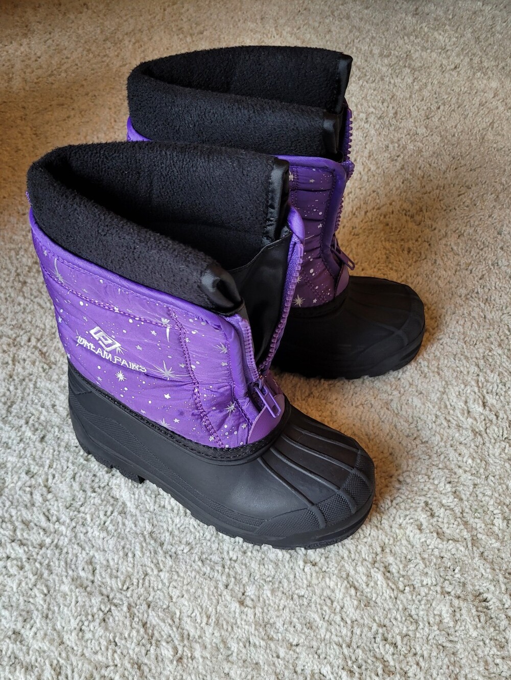 Dream Pairs Kids Purple and Black Snow Boots with Star Print  12